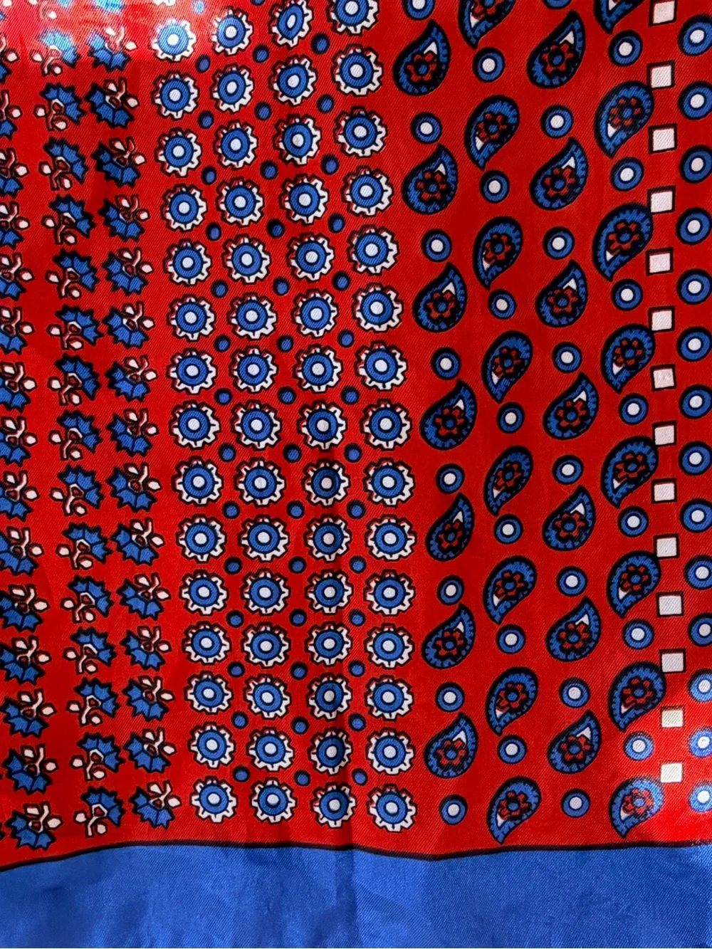 Vtg 70s Red Blue Paisley Geometric Rectangle Scarf‎ Oblong Neck Tie Wrap